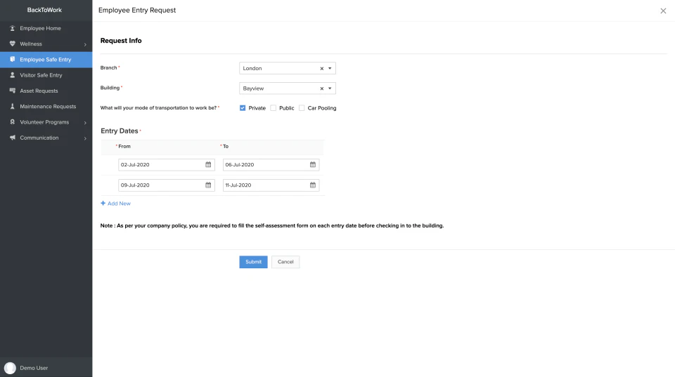 screenshot of Zoho BackToWork